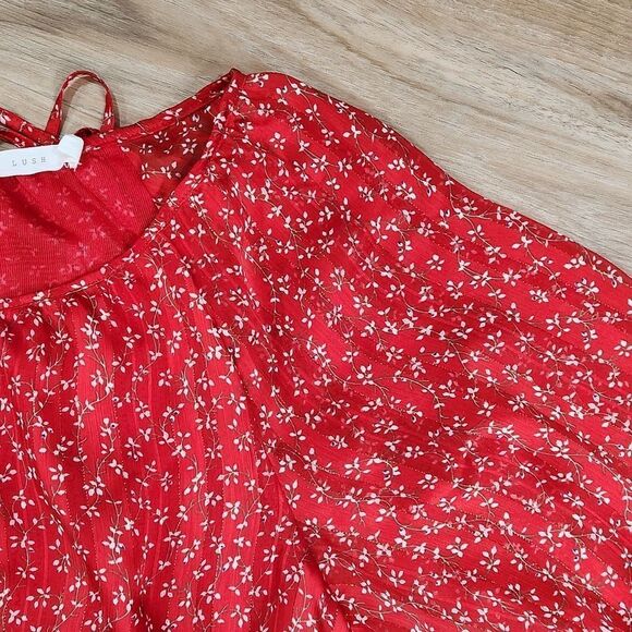 🔹️Lush Red Floral & Metallic Gold Print Blouse Small - Picture 7 of 14